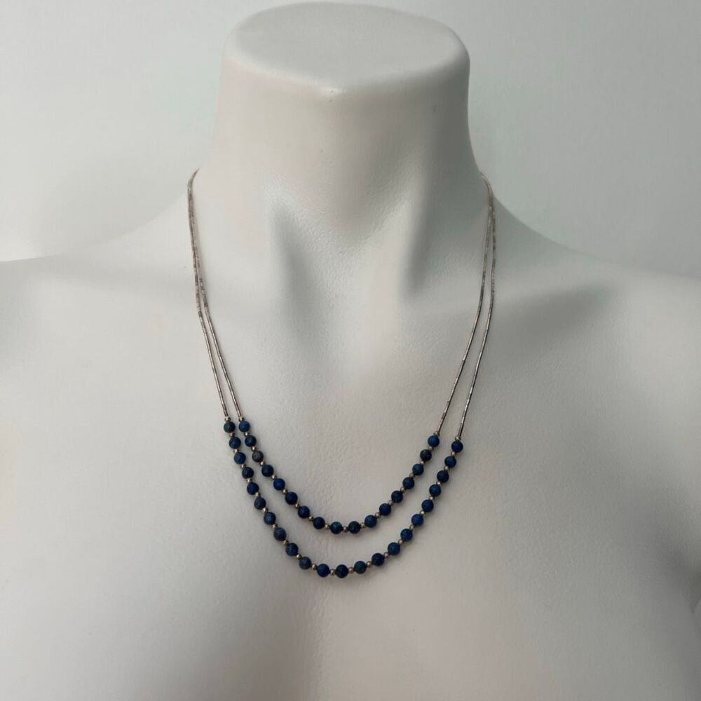 Carolyn Pollack Double Strand Blue Bead Silver Necklace